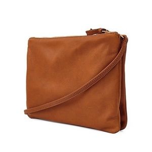 NWOT Old Navy Tan Faux Leather Crossbody Bag with Two Zip Closure